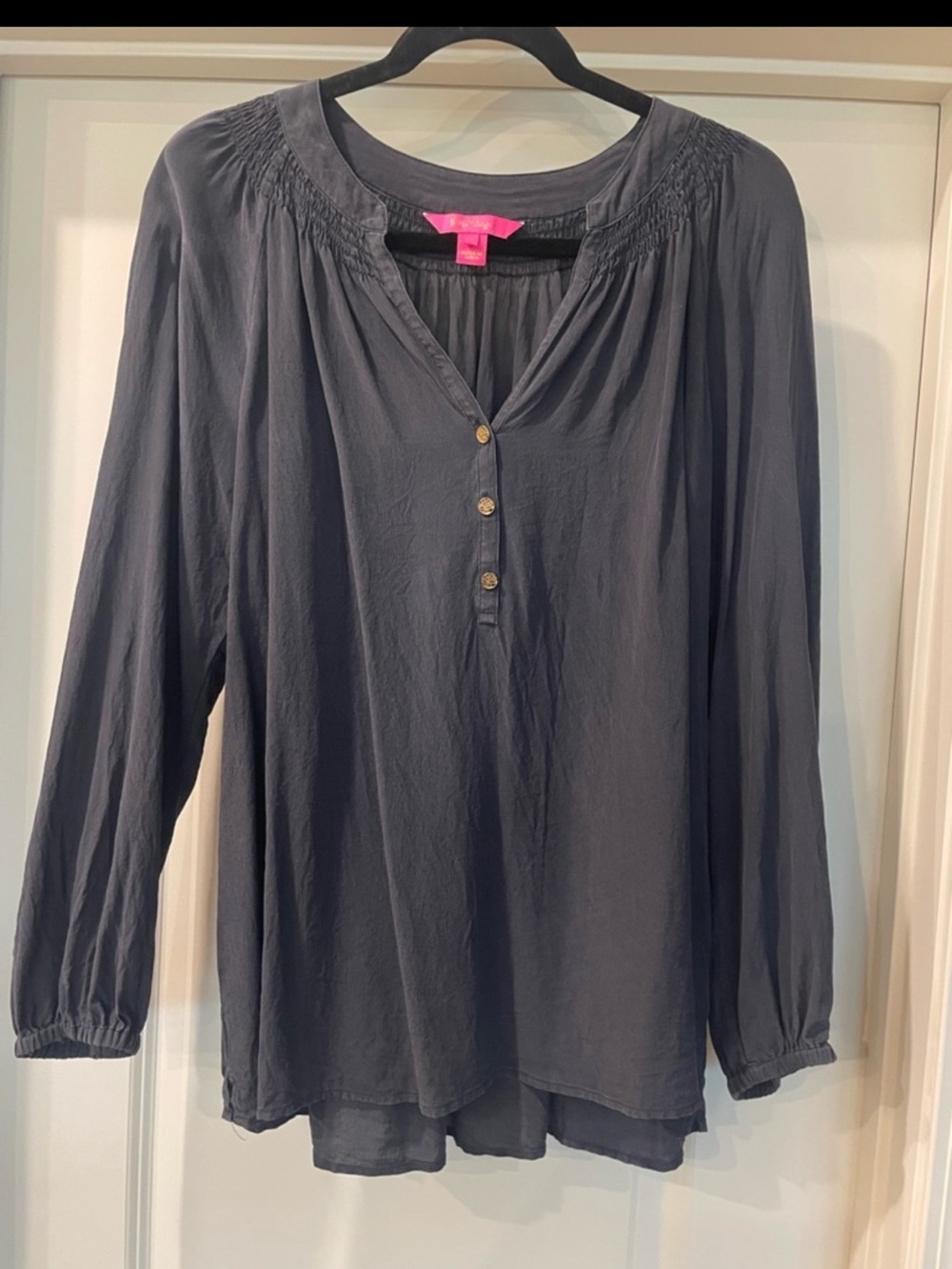 Lilly Pulitzer Black Long-Sleeve Henley Blouse - Picture 5 of 9